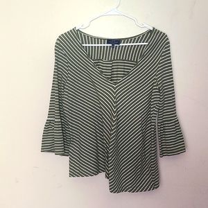 Lucky Brand Olive Green & White Striped Bell Sleeve Shirt